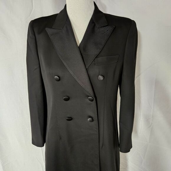 Alexander McQueen 2007 Vintage Black Wool Blend Tuxedo Style Long Coat Dress - Picture 1 of 16